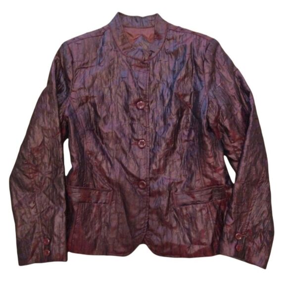 Erin London Textured Deep Red Button Up Retro Pucker Jacket Blazer Size Large - Picture 3 of 6